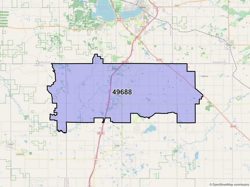 Map of ZIP Code 49688 — Tustin, MI