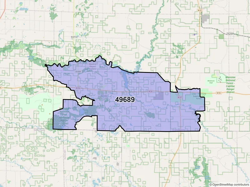 Map of ZIP Code 49689 — Wellston, MI