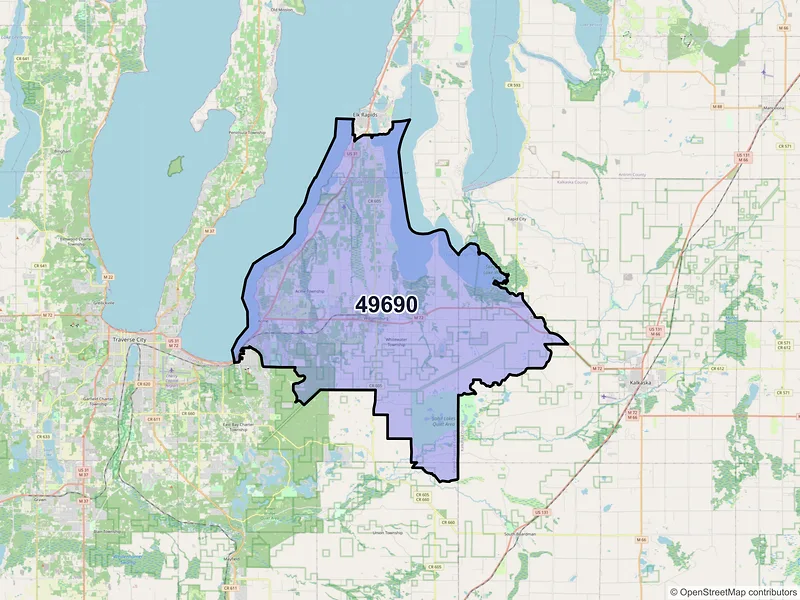Map of ZIP Code 49690 — Williamsburg, MI
