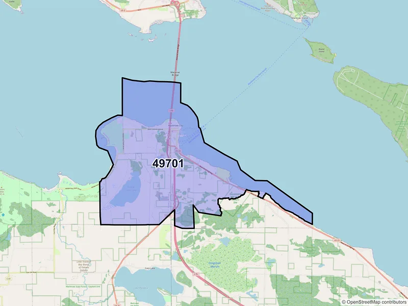 Map of Mackinaw City, Michigan and ZIP codes