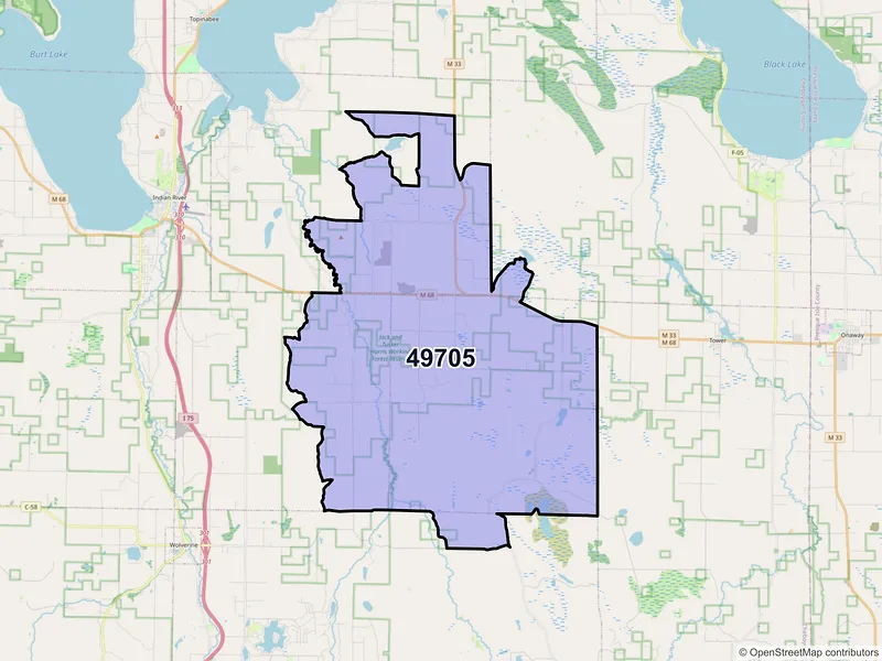 Map of ZIP Code 49705 — Afton, MI