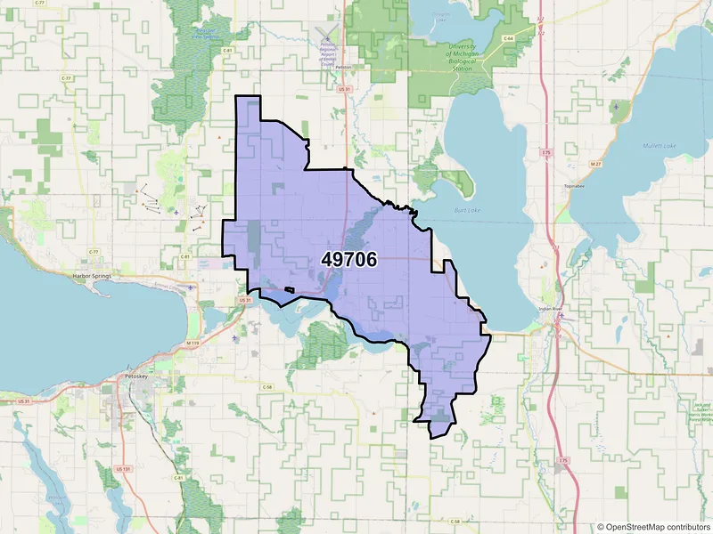Map of ZIP Code 49706 — Alanson, MI