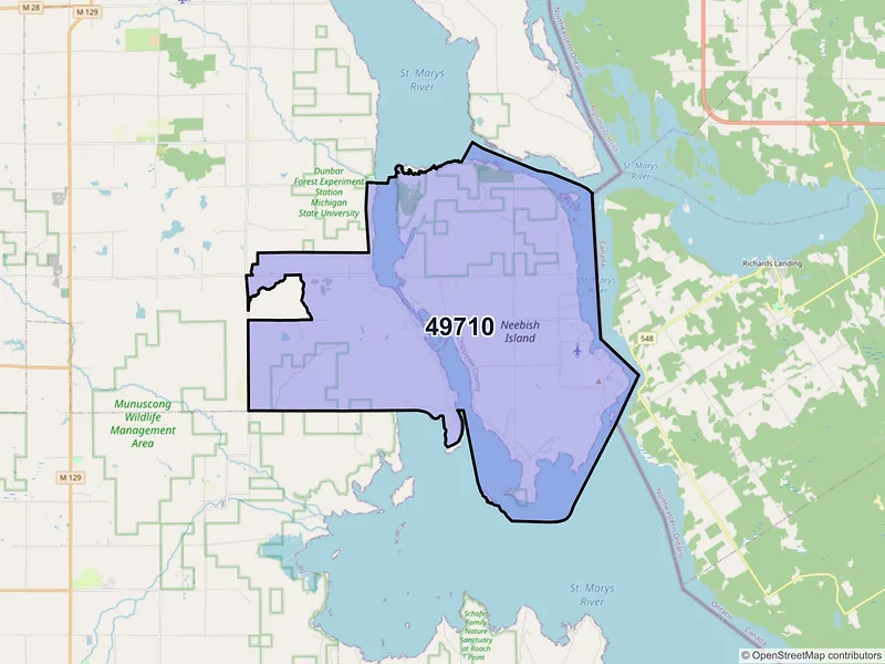 Map of ZIP Code 49710 — Barbeau, MI