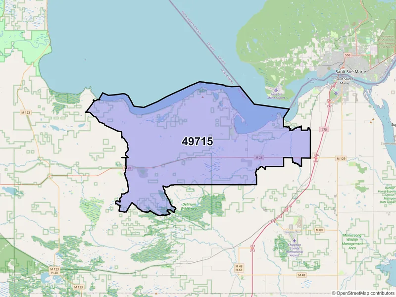 Map of ZIP Code 49715 — Brimley, MI