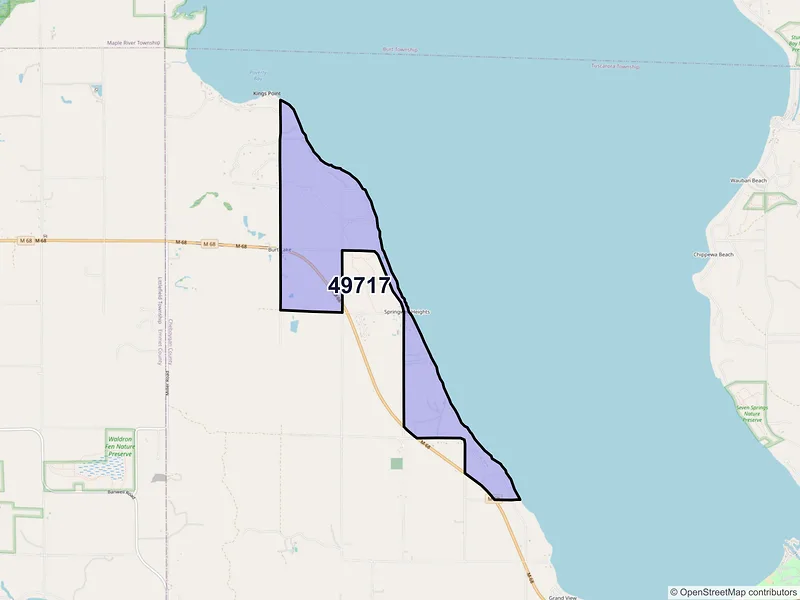 Map of Burt Lake, Michigan and ZIP codes