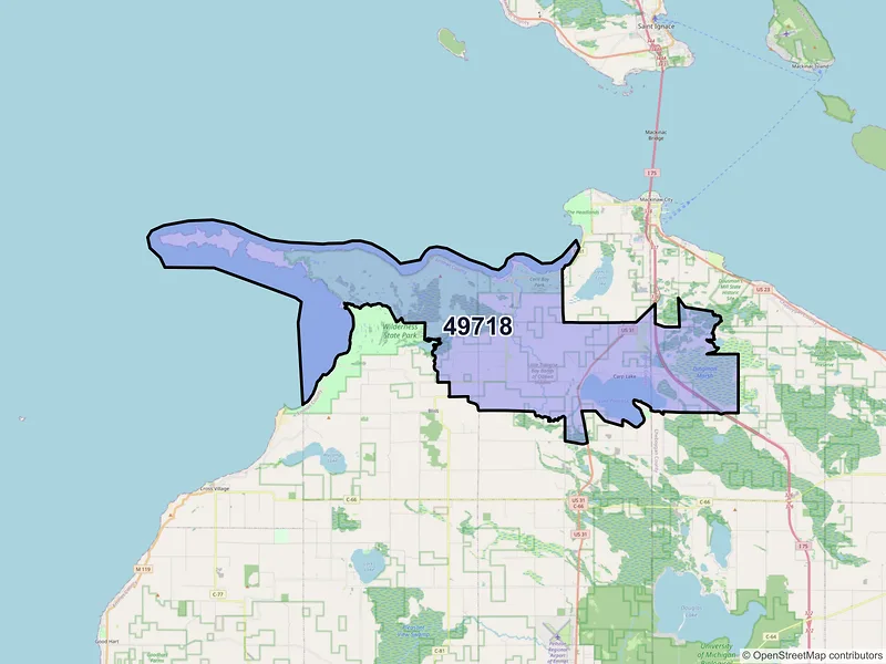 Map of ZIP Code 49718 — Carp Lake, MI