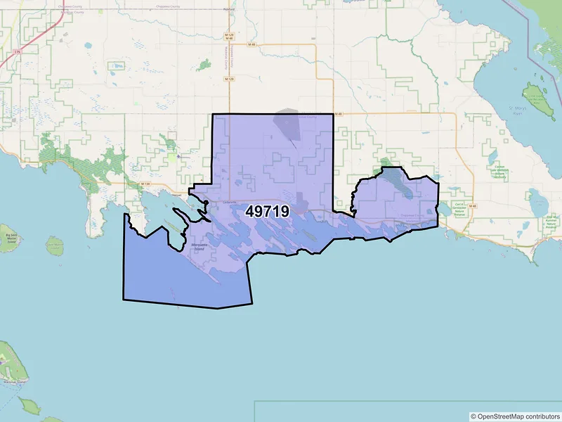 Map of ZIP Code 49719 — Cedarville, MI
