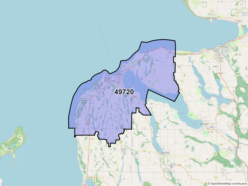 Map of ZIP Code 49720 — Charlevoix, MI