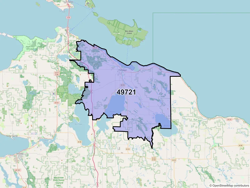 Map of ZIP Code 49721 — Cheboygan, MI