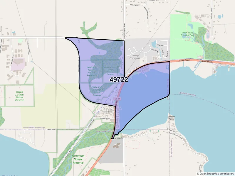 Map of Conway, Michigan and ZIP codes