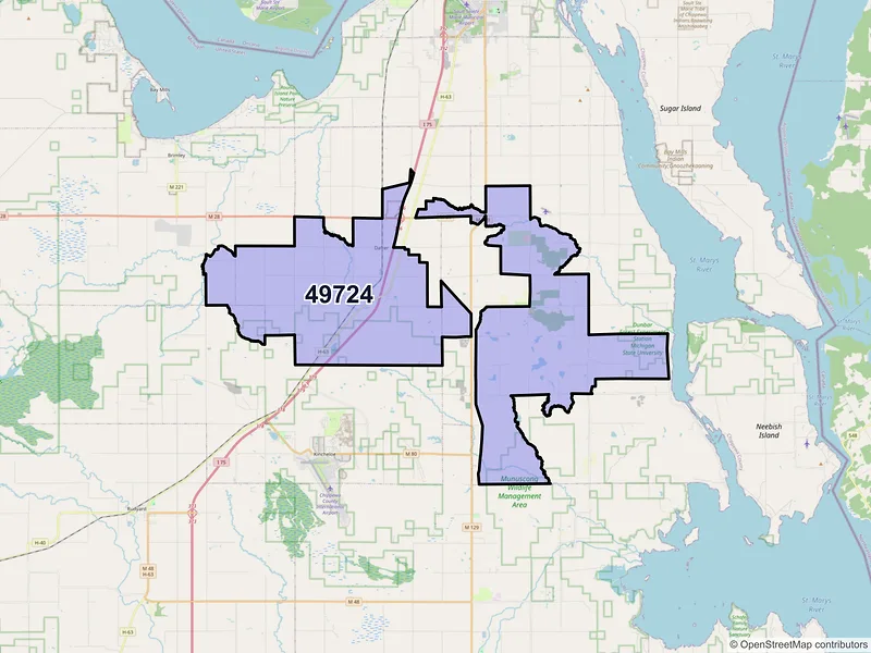 Map of Dafter, Michigan and ZIP codes