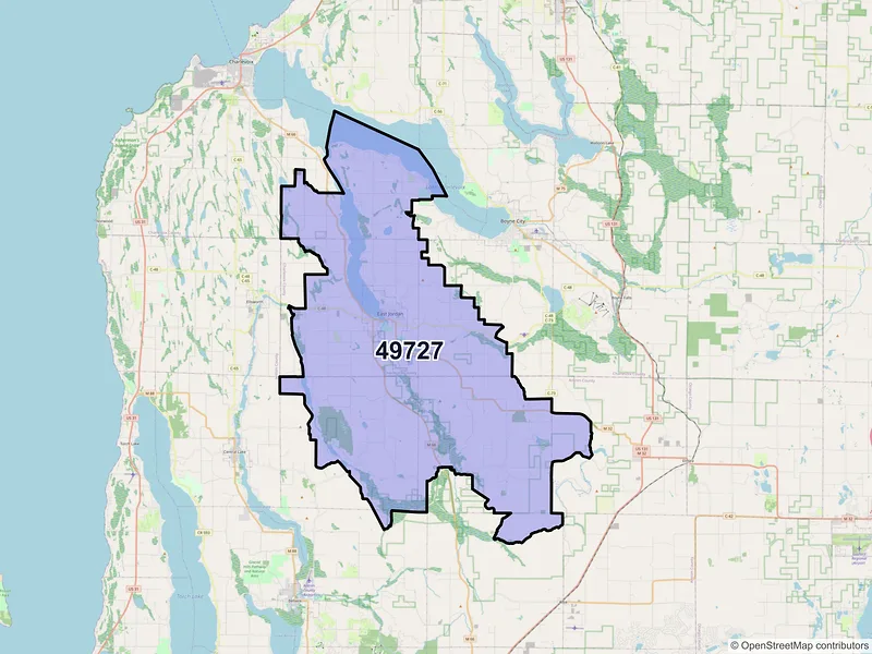 Map of ZIP Code 49727 — East Jordan, MI