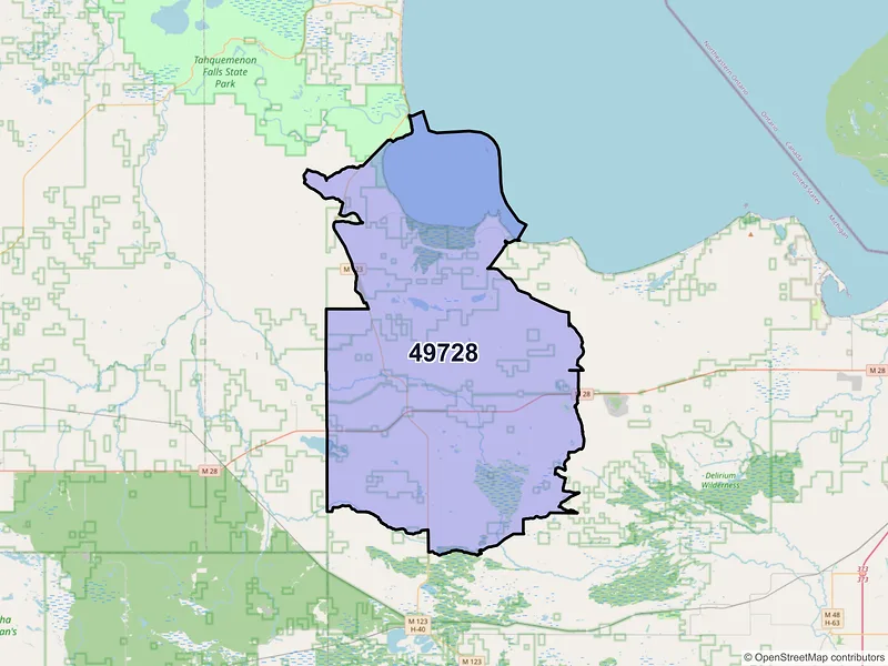 Map of ZIP Code 49728 — Eckerman, MI