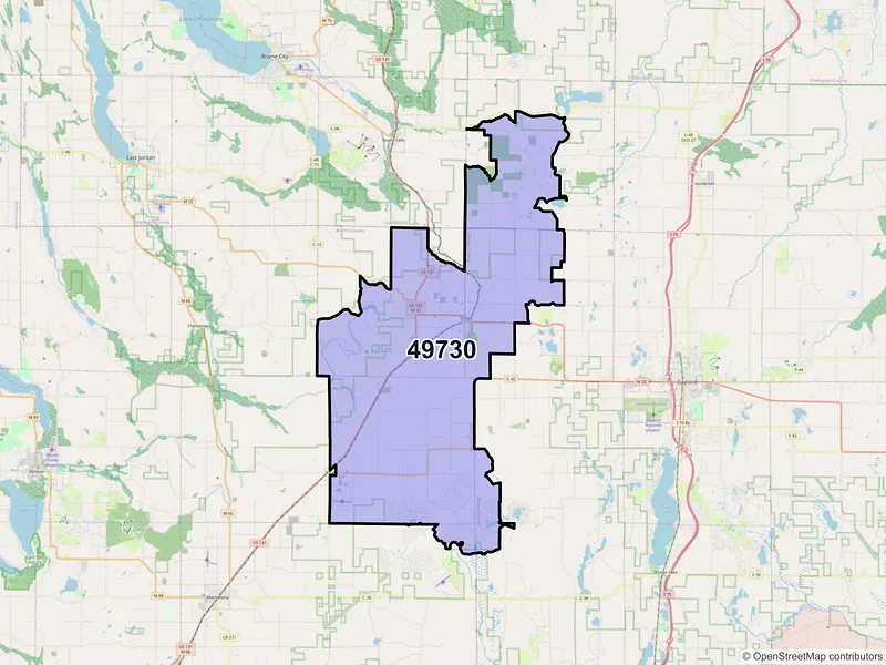 Map of ZIP Code 49730 — Elmira, MI