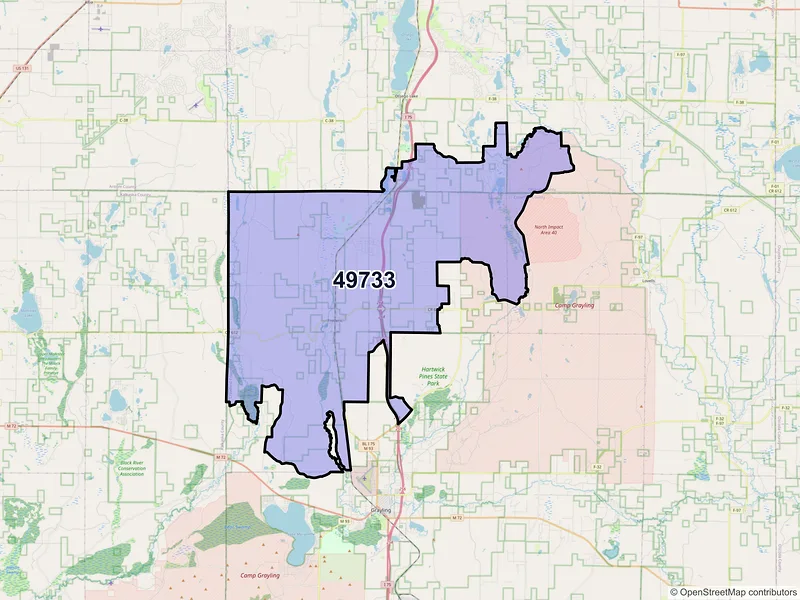 Map of ZIP Code 49733 — Frederic, MI