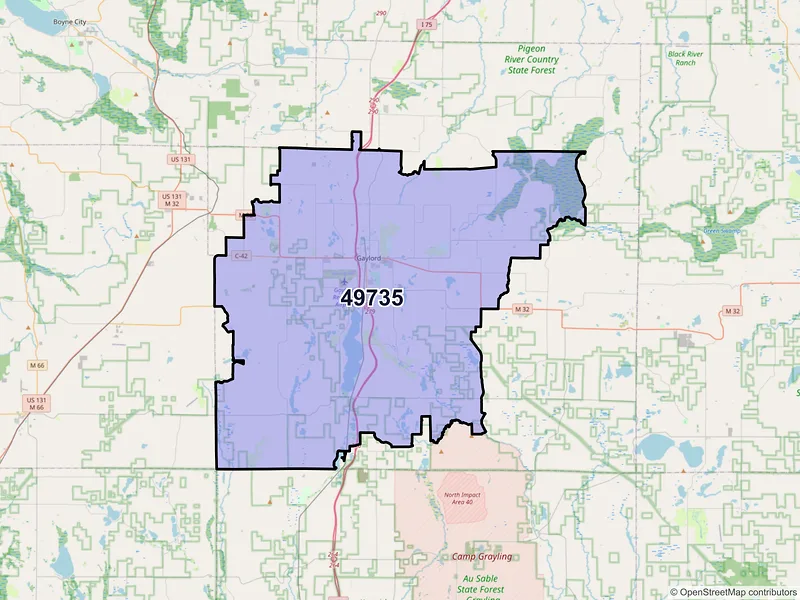 Map of ZIP Code 49735 — Gaylord, MI