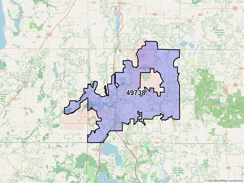 Map of ZIP Code 49738 — Grayling, MI