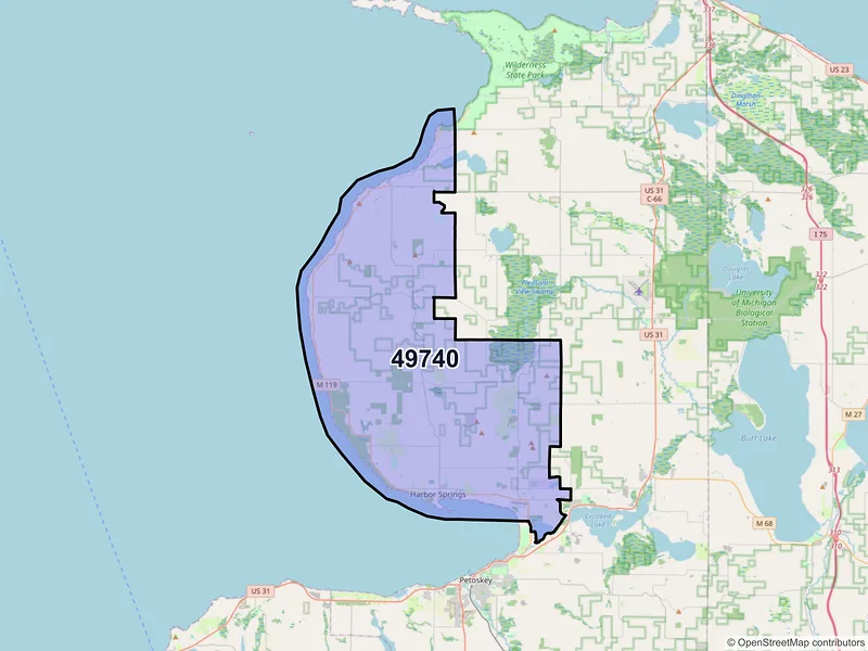 Map of ZIP Code 49740 — Harbor Springs, MI