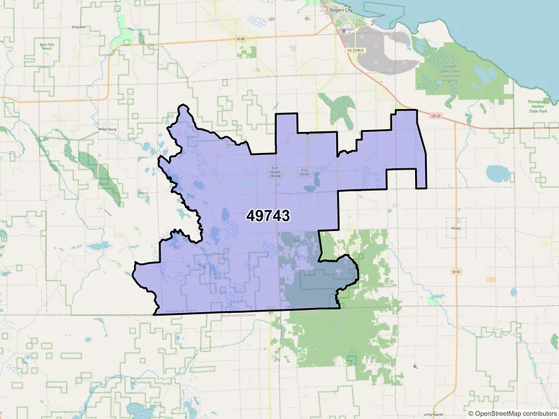 Map of ZIP Code 49743 — Hawks, MI