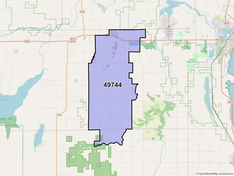 Map of Herron, Michigan and ZIP codes