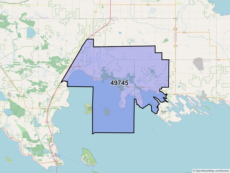 Map of ZIP Code 49745 — Hessel, MI