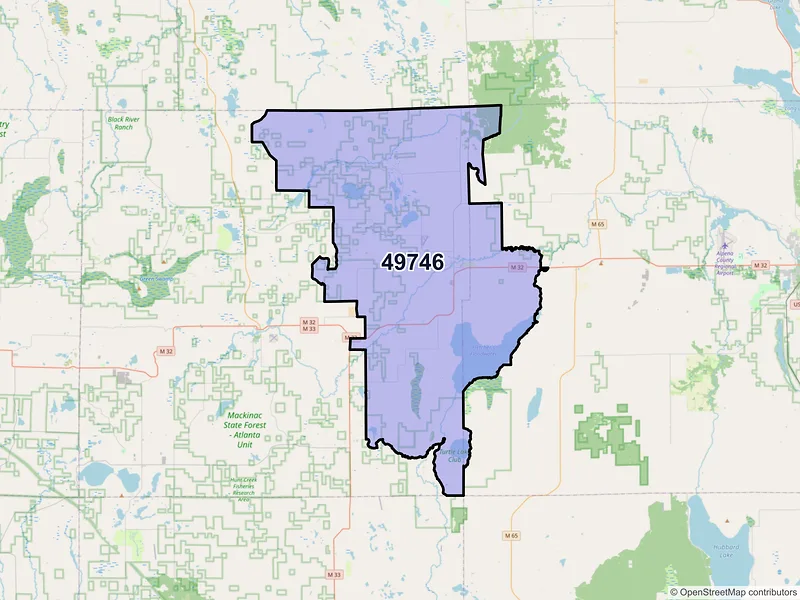 Map of ZIP Code 49746 — Hillman, MI