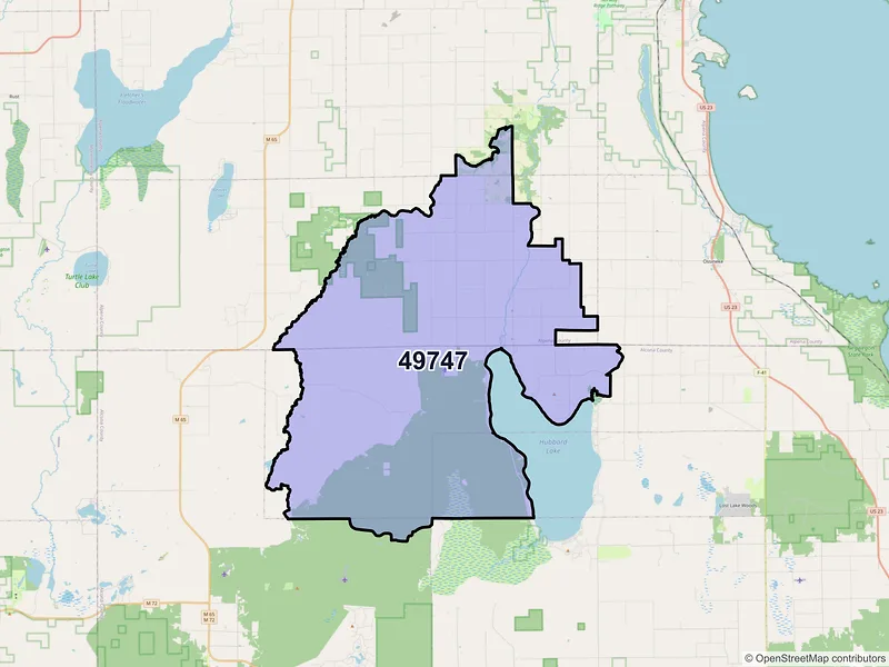 Map of Hubbard Lake, Michigan and ZIP codes