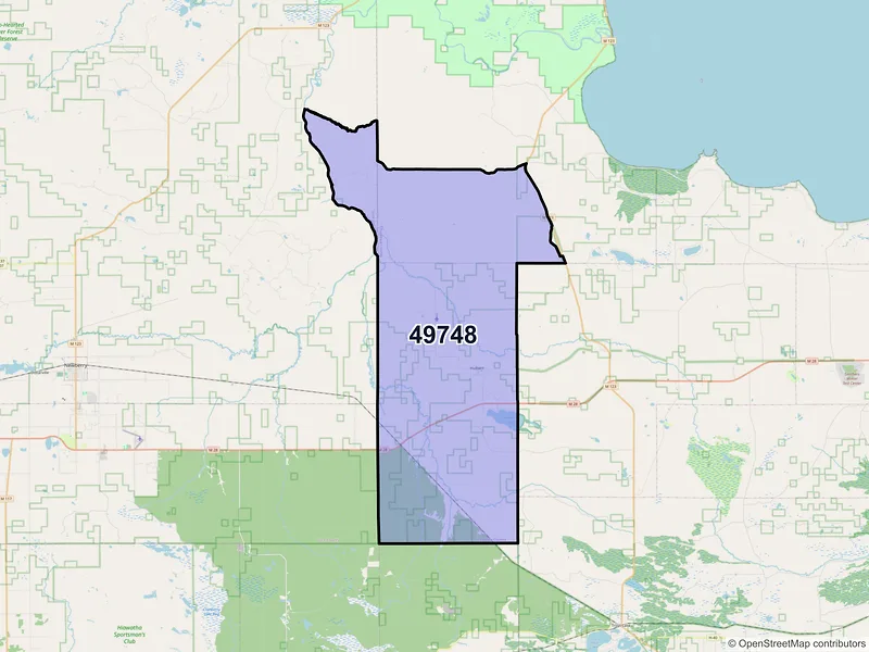 Map of Hulbert, Michigan and ZIP codes