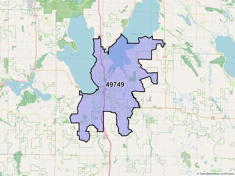 Map of ZIP Code 49749 — Indian River, MI