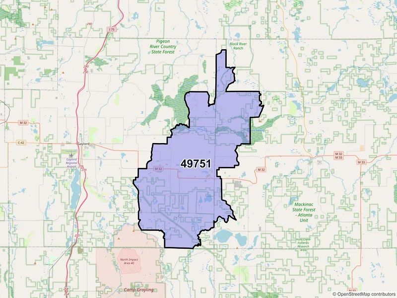 Map of ZIP Code 49751 — Johannesburg, MI