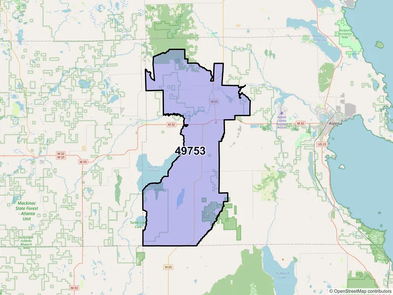 Map of ZIP Code 49753 — Lachine, MI