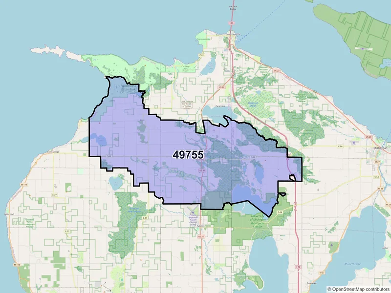 Map of ZIP Code 49755 — Levering, MI