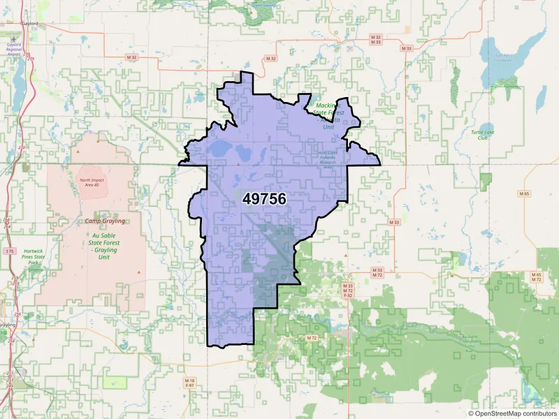 Map of Lewiston, Michigan and ZIP codes