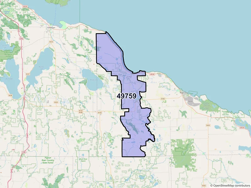 Map of ZIP Code 49759 — Millersburg, MI