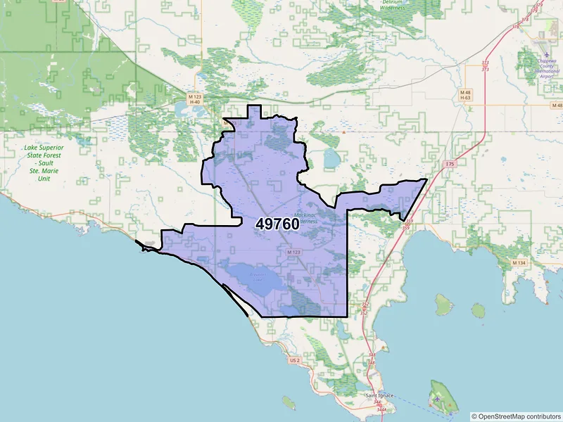 Map of ZIP Code 49760 — Moran, MI