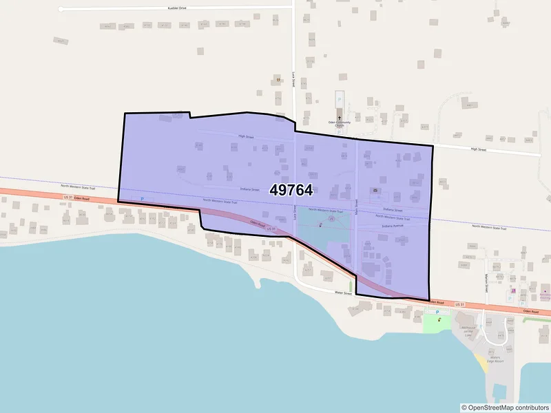 Map of Oden, Michigan and ZIP codes