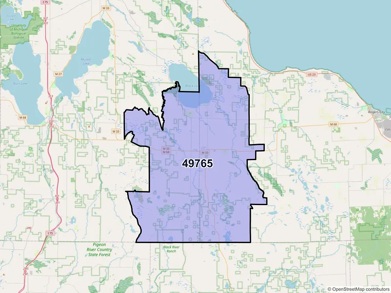 Map of Onaway, Michigan and ZIP codes