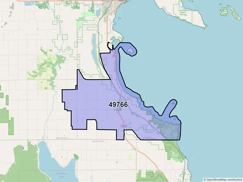 Map of ZIP Code 49766 — Ossineke, MI