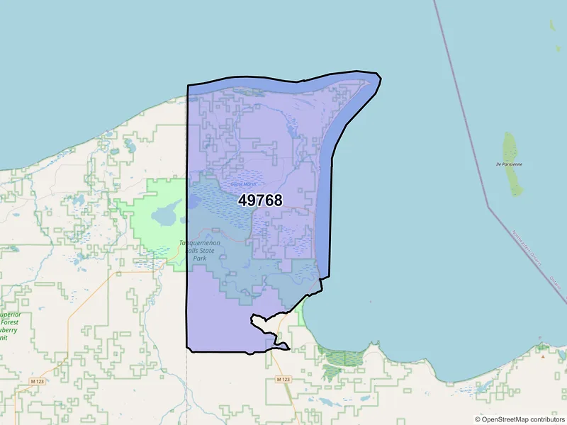 Map of Paradise, Michigan and ZIP codes