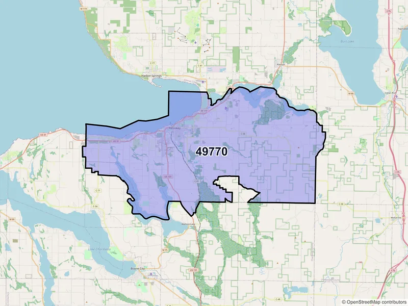 Map of Petoskey, Michigan and ZIP codes
