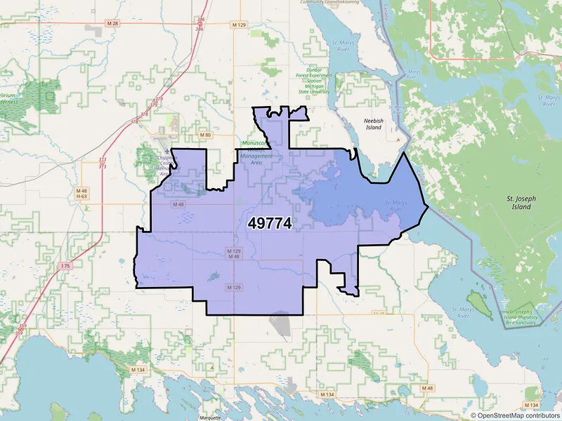 Map of ZIP Code 49774 — Pickford, MI