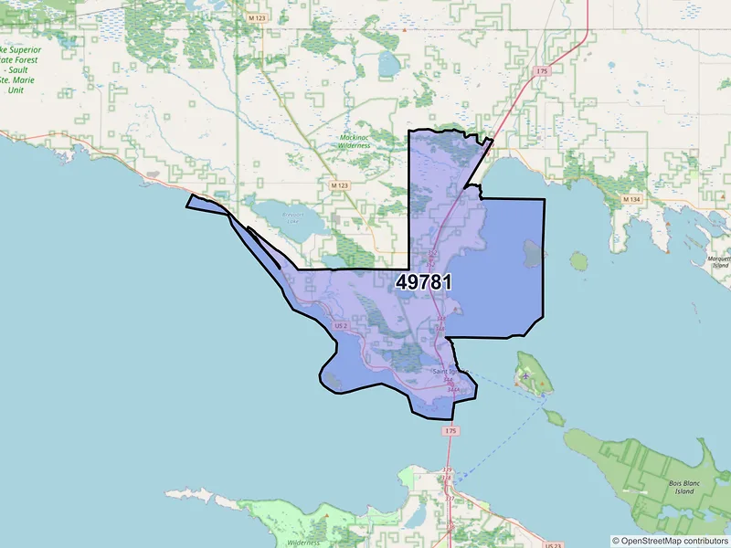 Map of ZIP Code 49781 — Saint Ignace, MI