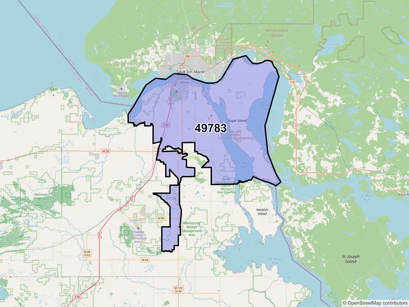 Map of ZIP Code 49783 — Sault Sainte Marie, MI
