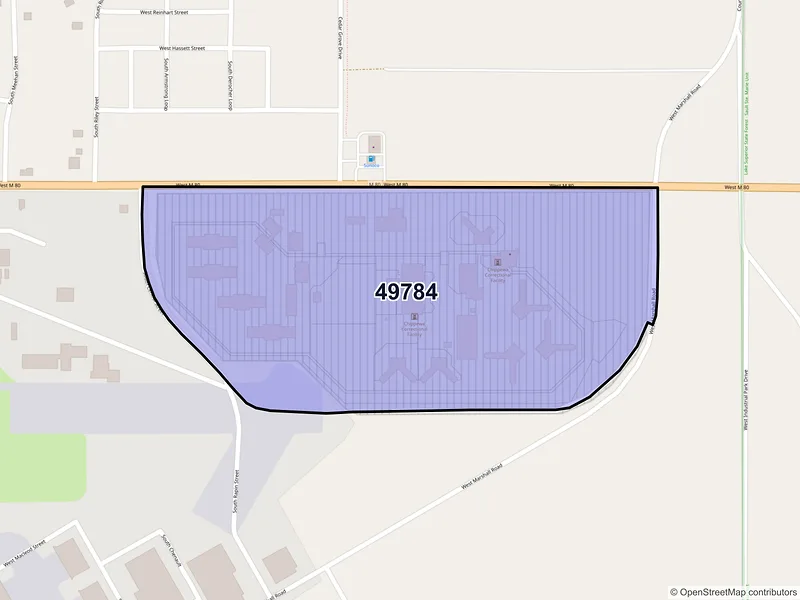 Map of ZIP Code 49784 — Kincheloe, MI
