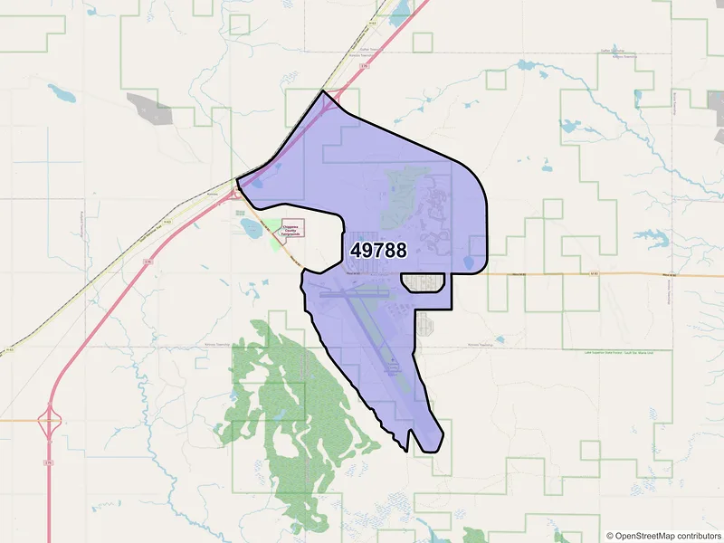 Map of ZIP Code 49788 — Kincheloe, MI
