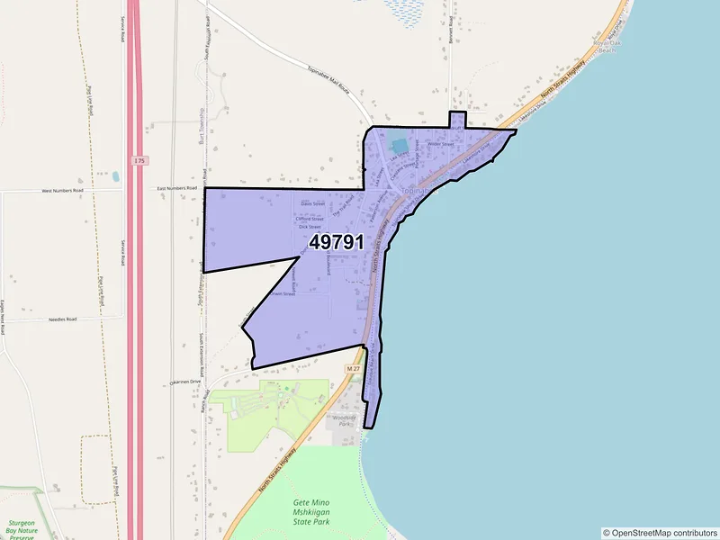 Map of Topinabee, Michigan and ZIP codes