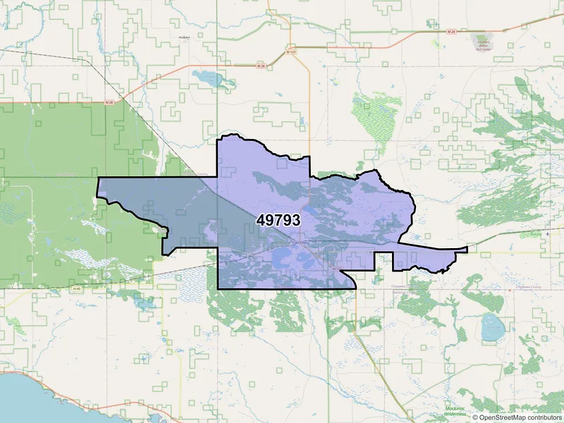 Map of Trout Lake, Michigan and ZIP codes