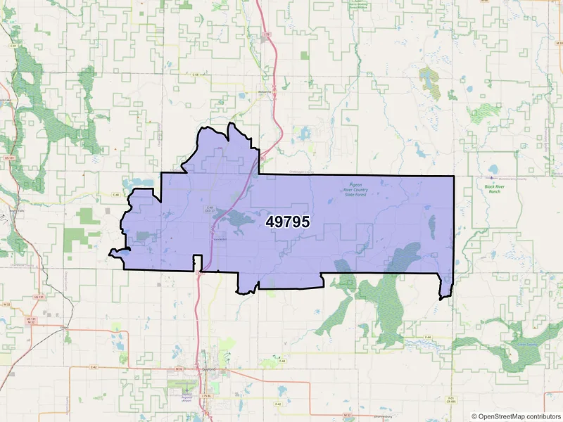 Map of ZIP Code 49795 — Vanderbilt, MI