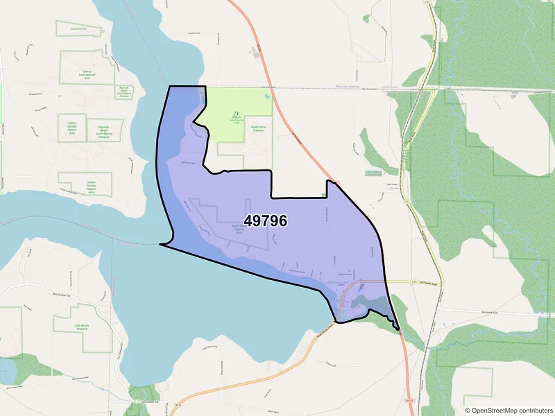 Map of Walloon Lake, Michigan and ZIP codes