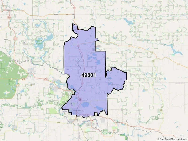 Map of ZIP Code 49801 — Iron Mountain, MI